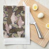 アールヌーボーこうもりとカンパニュラスフローラテキスタイル・アート キッチンタオル (四つ折り)