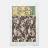 アールヌーボーこうもりとカンパニュラスフローラテキスタイル・アート キッチンタオル (縦)