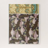 アールヌーボーこうもりとカンパニュラスフローラテキスタイル・アート ジグソーパズル (縦)