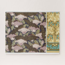 アールヌーボーこうもりとカンパニュラスフローラテキスタイル・アート