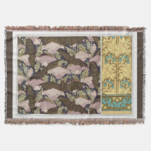 アールヌーボーこうもりとカンパニュラスフローラテキスタイル・アート