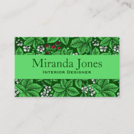 アールヌーボーのいちごおよび葉、エメラルドグリーン 名刺