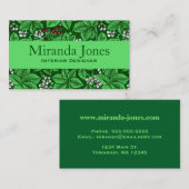 アールヌーボーのいちごおよび葉、エメラルドグリーン 名刺 (正面/裏面)