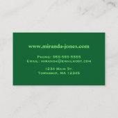 アールヌーボーのいちごおよび葉、エメラルドグリーン 名刺 (裏面)