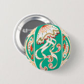 アールヌーボーのくらげ3インチボタンのターコイズの金ゴールド 缶バッジ (正面&裏面)