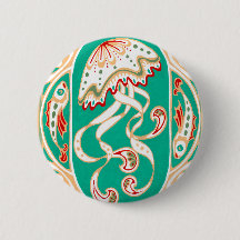 アールヌーボーのくらげ3インチボタンのターコイズの金ゴールド