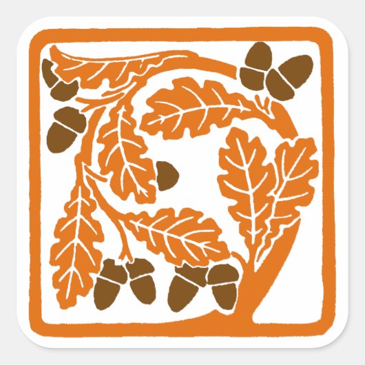 アールヌーボーのどんぐりとオーク葉の スクエアシール (正面)