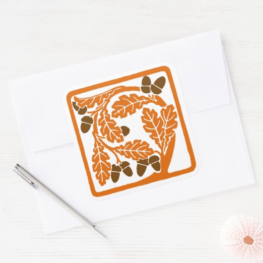 アールヌーボーのどんぐりとオーク葉の スクエアシール (封筒)