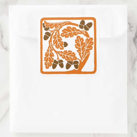 アールヌーボーのどんぐりとオーク葉の スクエアシール (バッグ)