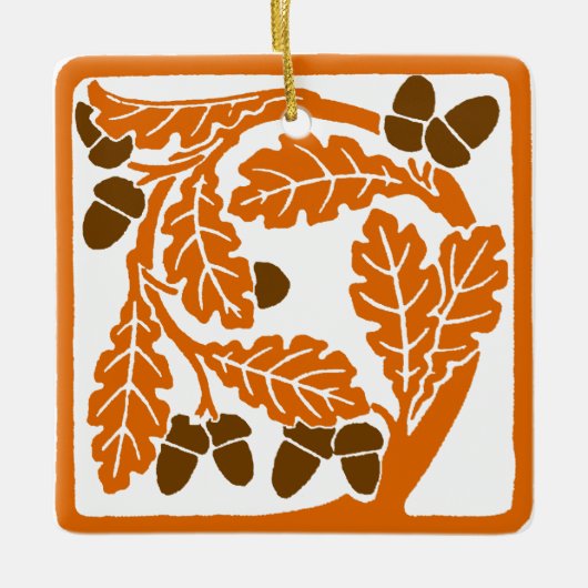 アールヌーボーのどんぐりとオーク葉の セラミックオーナメント (正面)