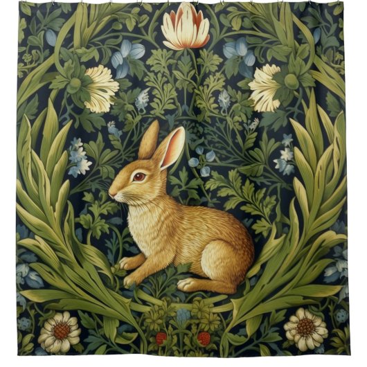 アールヌーボーのウサギ シャワーカーテン (正面)