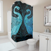アールヌーボーのエレガントなデザイン、金属ティール(緑がかった色)及び黒、 シャワーカーテン (インサイチュ)