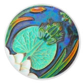 アールヌーボーのカエルとユリのパッドのアズレヨスヴィンテージ セラミックノブ (正面)