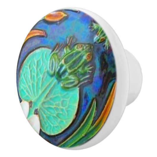 アールヌーボーのカエルとユリのパッドのアズレヨスヴィンテージ セラミックノブ (右)