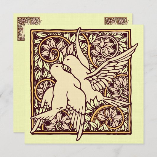 アールヌーボーのカメの鳩の結婚式招待状 招待状 (正面/裏面)