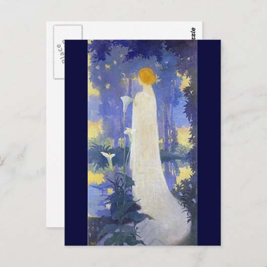 アールヌーボーのカリリリー付き女性 ポストカード (正面/裏面)