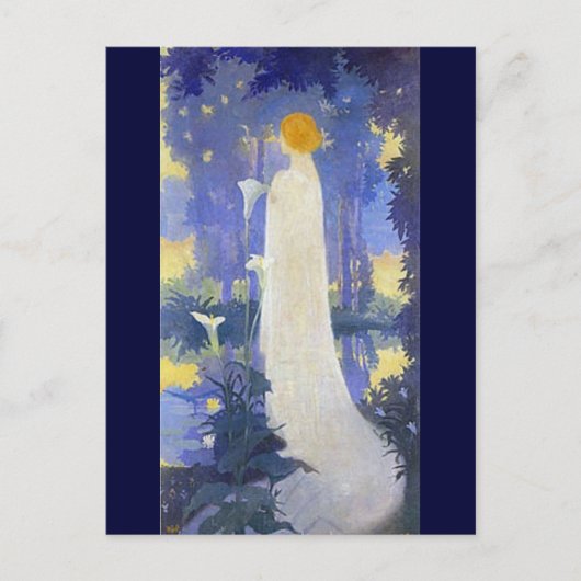 アールヌーボーのカリリリー付き女性 ポストカード (正面)