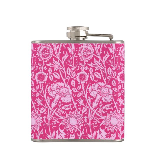 アールヌーボーのカーネーションのダマスク織、明るい赤紫色のピンク フラスク (裏面)