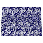 アールヌーボーのカーネーションのダマスク織、海軍および白 ラージペーパーバッグ (正面)