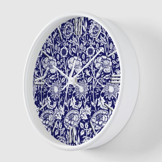 アールヌーボーのカーネーションのダマスク織、海軍および白 壁時計 (傾斜)