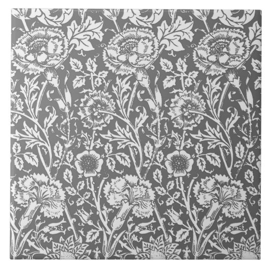 アールヌーボーのカーネーションのダマスク織、灰色/灰色 タイル (正面)