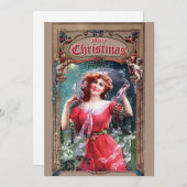 アールヌーボーのクリスマスガールとホリー&ミスタントー シーズンカード (正面/裏面)