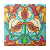 アールヌーボーのザクロのステンドグラス タイル (正面)