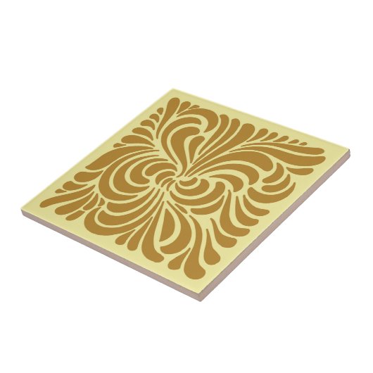 アールヌーボーのスタイル葉化された、マスタードと黄色 タイル (側面)