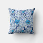 アールヌーボーのチューリップのダマスク織、コバルトブルー クッション (裏面)