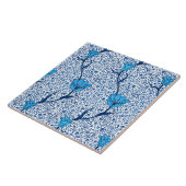 アールヌーボーのチューリップのダマスク織、コバルトブルー タイル (側面)