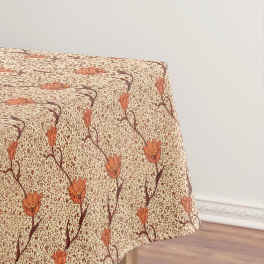 アールヌーボーのチューリップのダマスク織、珊瑚のオレンジおよびベージュ テーブルクロス (インサイチュ)