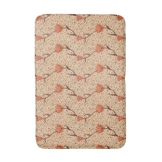 アールヌーボーのチューリップのダマスク織、珊瑚のオレンジおよびベージュ バスマット (正面縦)