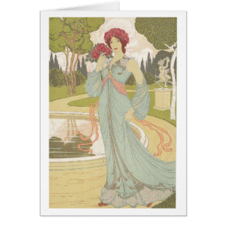 アールヌーボーのデザイン-バラを持つ女の子