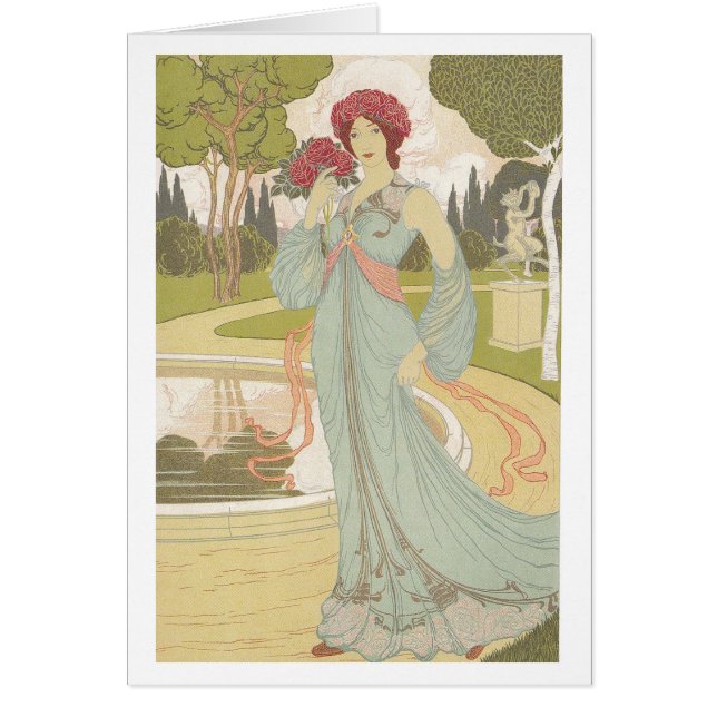 アールヌーボーのデザイン-バラを持つ女の子 (正面)