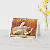 アールヌーボーのバイオリンの女の子 カード (黄色い花)