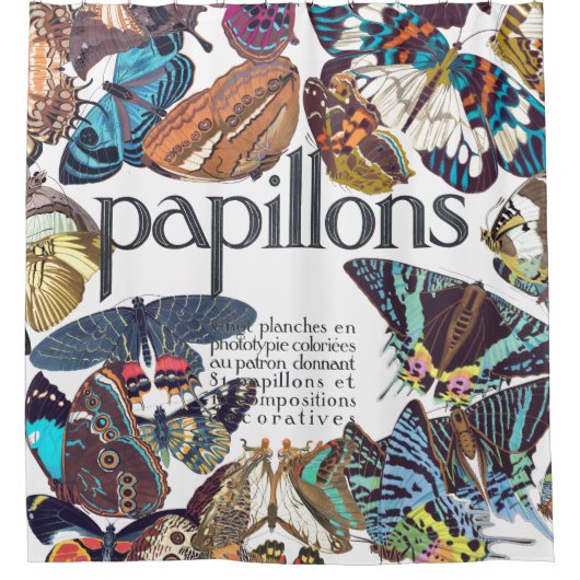 アールヌーボーのフランスのな蝶シャワー・カーテン シャワーカーテン (正面)