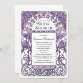 アールヌーボーのブライダルシャワーの招待状の紫色 招待状 (正面/裏面)