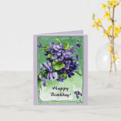 アールヌーボーのボーダーバイオレットの誕生日 カード (黄色い花)