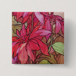 アールヌーボーのポインセチアのクリスマスボタンPinのミュシャ 缶バッジ