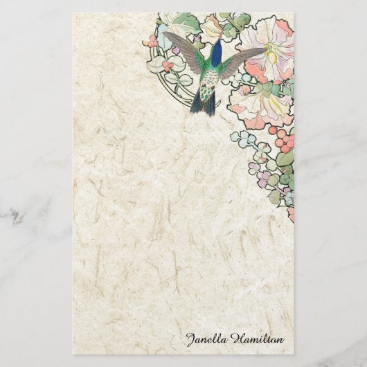 アールヌーボーのミュシャによってはハチドリの文房具が開花します 便箋 (正面)