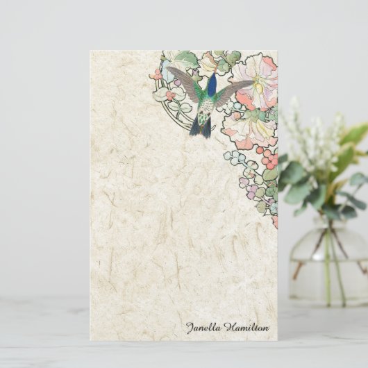 アールヌーボーのミュシャによってはハチドリの文房具が開花します 便箋 (スタンド正面)