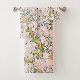 アールヌーボーのミュシャのシャクヤクの花のBathタオルセット バスタオルセット