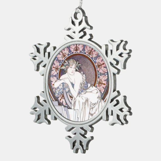 アールヌーボーのミュシャの芸術家の雪片のオーナメント スノーフレークピューターオーナメント (右)