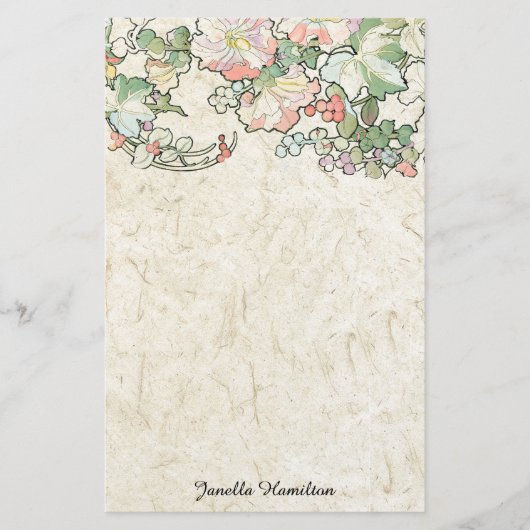 アールヌーボーのミュシャのHollyhockによっては文房具が開花します 便箋 (正面)