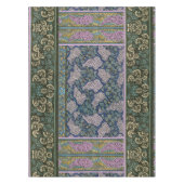 アールヌーボーのライラック、群葉の薄紫の青緑の花柄 テーブルクロス (正面)