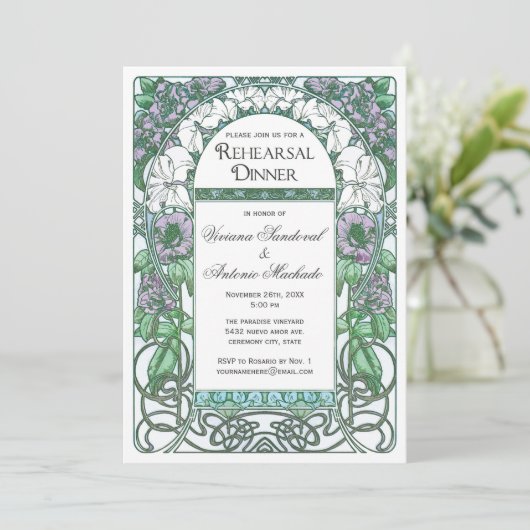 アールヌーボーのヴィンテージのリハーサルの夕食の招待状 招待状 (スタンド正面)