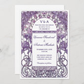 アールヌーボーのヴィンテージの結婚式招待状VIの紫色 招待状 (正面/裏面)