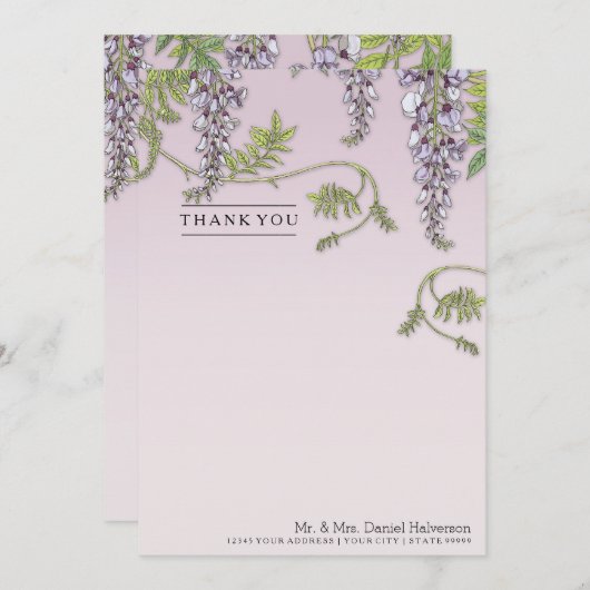 アールヌーボーのヴィンテージの藤の花柄はノート感謝していしています ノートカード (正面/裏面)