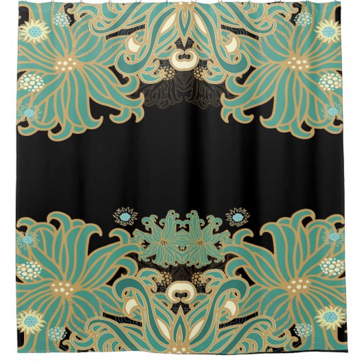 アールヌーボーのヴィンテージ、花柄、エレガントな美女のépoque bl シャワーカーテン (正面)