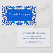 アールヌーボーの中国のなタイル-コバルトブルー及び白 名刺 (正面/裏面)